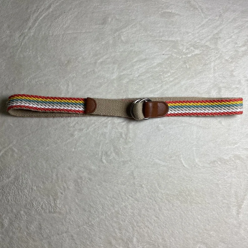Reversible O-Ring Belt Rainbow Stripe Khaki Canvas‎ RLJ8300998L Large